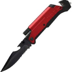 Couteau ElitEdge Rescue A/O Lame Acier 440C Manche Aluminium Noir et Rouge Linerlock EE10A70RD