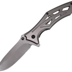 Couteau Pliant ElitEdge A/O Lame Acier 420 Manche Inox Gris Linerlock EE10A87GY