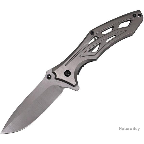 Couteau Pliant ElitEdge A/O Lame Acier 420 Manche Inox Gris Linerlock EE10A87GY