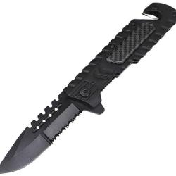 Couteau Pliant ElitEdge Rescue Lame Inox Spear Point Manche Inox Noir Linerlock EE10B031BKCF