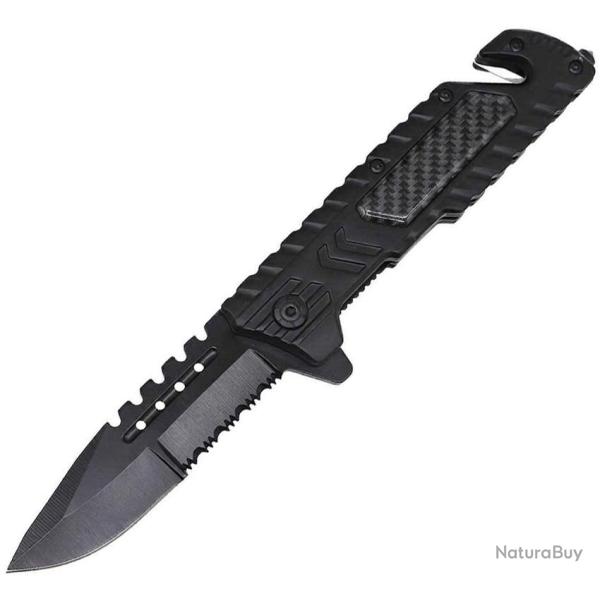 Couteau Pliant ElitEdge Rescue Lame Inox Spear Point Manche Inox Noir Linerlock EE10B031BKCF