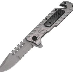 Couteau Pliant ElitEdge Rescue Lame Inox Spear Point Manche Inox Gris Linerlock EE10B031GYCF