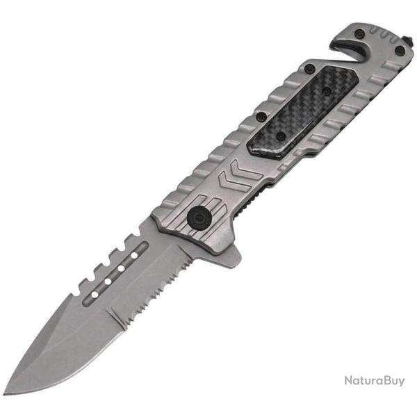 Couteau Pliant ElitEdge Rescue Lame Inox Spear Point Manche Inox Gris Linerlock EE10B031GYCF
