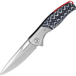 Couteau Pliant ElitEdge Lame Acier 440 Drop Point Manche Micarta Noir et Blanc Linerlock EE10B036SGY