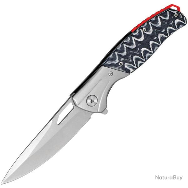 Couteau Pliant ElitEdge Lame Acier 440 Drop Point Manche Micarta Noir et Blanc Linerlock EE10B036SGY