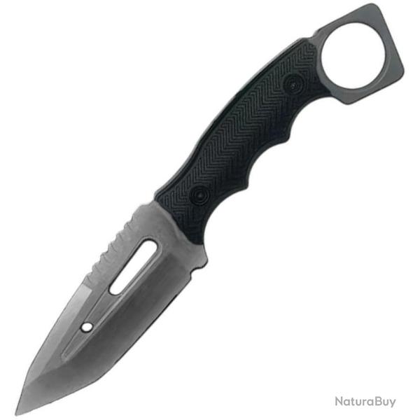 Couteau Fixe ElitEdge Lame Acier 440C Tanto Manche FRN Noir �tui ABS EE20677TBK