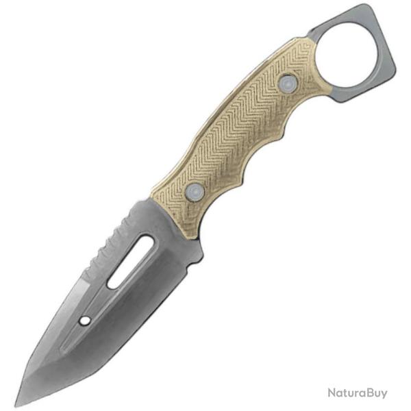 Couteau Fixe ElitEdge Lame Acier 440C Tanto Manche FRN Tan �tui ABS EE20677TDT