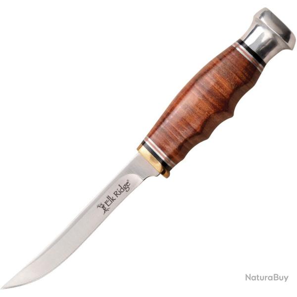 Couteau Fixe Elk Ridge Outskirt Lame Acier 8Cr13MoV Manche Cuir �tui Cuir ER20031LBR