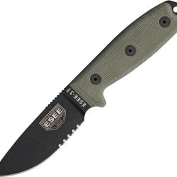 Couteau Fixe ESEE Model 3MIL Part Lame Acier 1095HC Manche Micarta Vert &Eacute;tui Nylon ES3MILSB