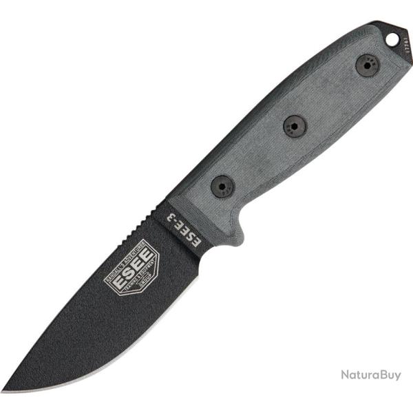 Couteau Fixe ESEE Model 3 Standard Lame Acier 1095HC Manche Micarta Noir �tui Nylon ES3PBMB