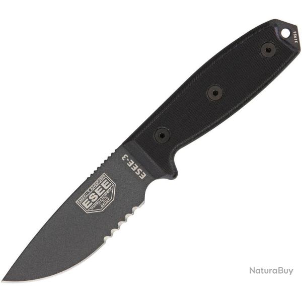Couteau Fixe ESEE Model 3 Tactical Lame Acier 1095HC Manche Micarta Noir �tui Plastique ES3STGB