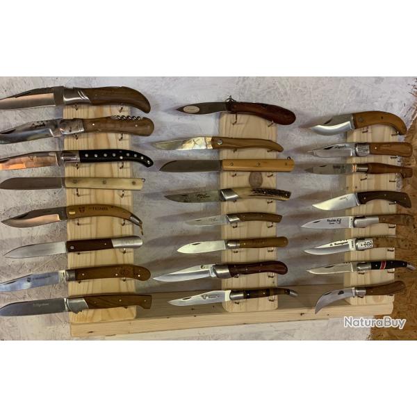 Pr�sentoir 24 couteaux en bois de SAPIN  support en METAL