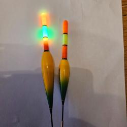 Lot de 2 Flotteurs Lumineux LED P&ecirc;che de Nuit (5g & 12g) - D&eacute;tecteur de Touche + Piles