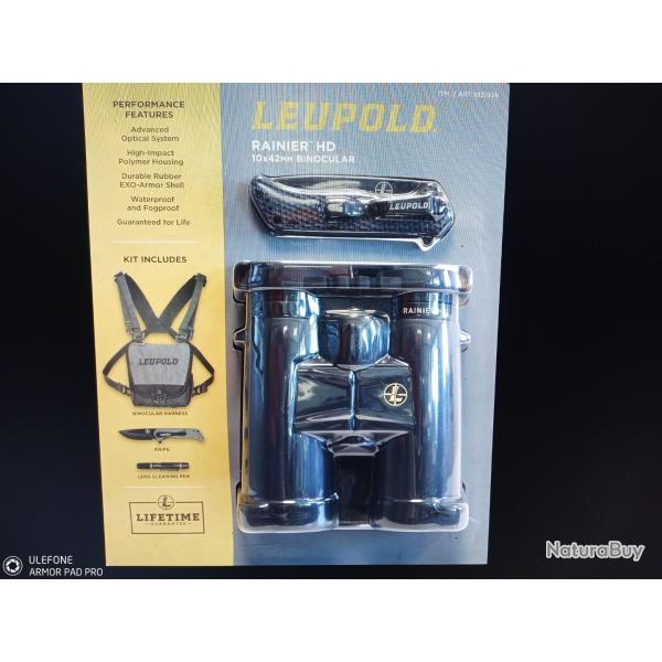 Leupold ensemble jumelles rainier 10x42+couteau+harnais+stylo de nettoyage