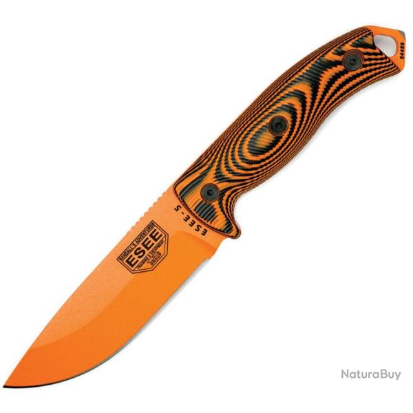 Couteau Fixe ESEE Model 5 Lame Acier 1095HC Manche G10 Noir et Orange �tui Kydex ES5POR006