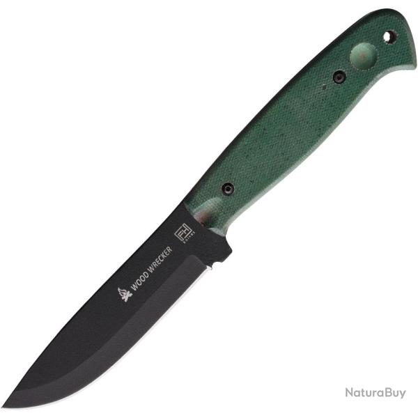 Couteau Fixe FH Knives Wood Wrecker Lame Inox Manche Micarta Vert �tui Cuir FHKBC001
