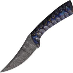 Couteau Fixe FH Knives Lame Acier Damas Manche Pakkawood Noir et Bleu &Eacute;tui Cuir FHKDM001