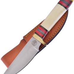 Couteau Fixe Frost Cutlery Swamp Creek Skinner Lame Inox Manche Os Blanc &Eacute;tui Cuir FCW339