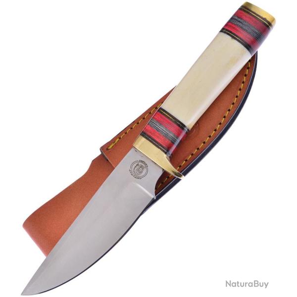 Couteau Fixe Frost Cutlery Swamp Creek Skinner Lame Inox Manche Os Blanc �tui Cuir FCW339