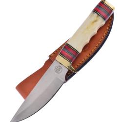 Couteau Fixe Frost Cutlery Ajax Mountain Skinner Lame Inox Manche Os Blanc &Eacute;tui Cuir FCW340