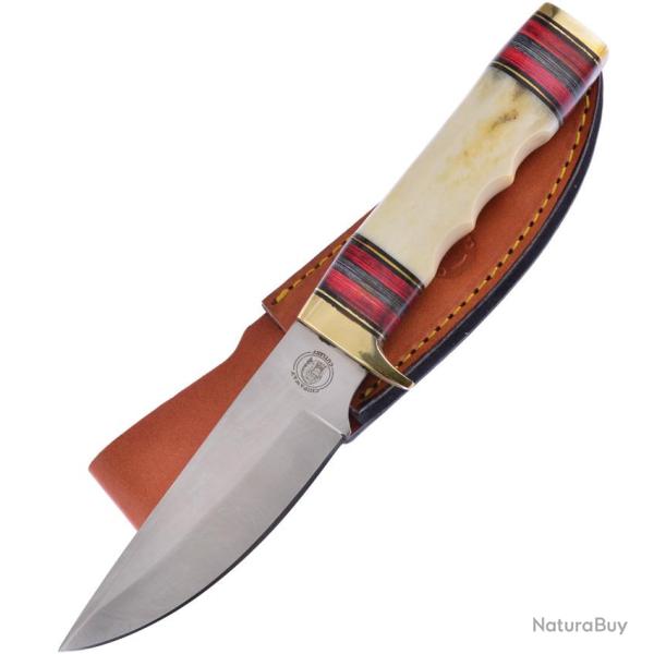 Couteau Fixe Frost Cutlery Ajax Mountain Skinner Lame Inox Manche Os Blanc �tui Cuir FCW340