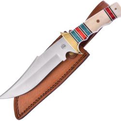 Couteau Fixe Frost Cutlery Hunter Lame Inox Manche Os Blanc &Eacute;tui Cuir FCW4972SBPW