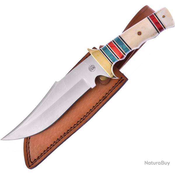 Couteau Fixe Frost Cutlery Hunter Lame Inox Manche Os Blanc �tui Cuir FCW4972SBPW