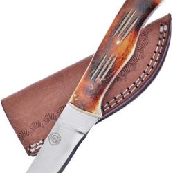 Couteau Fixe Frost Cutlery Skinner Lame Inox Satin&eacute;e 8,26 cm Manche Os &Eacute;tui Cuir FCW641TB