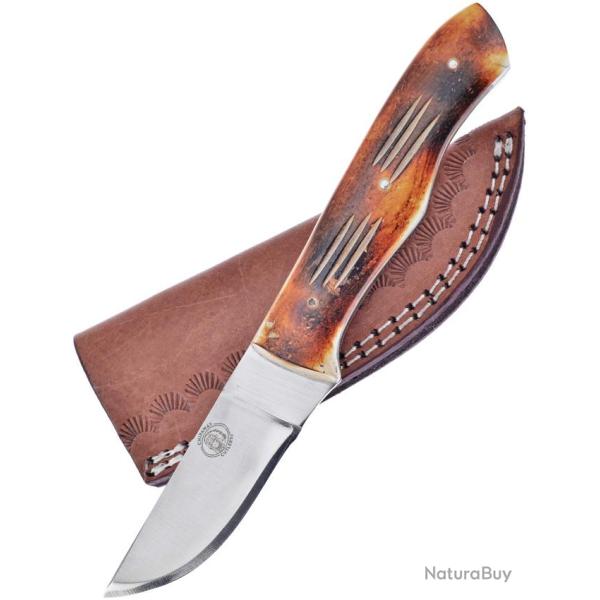 Couteau Fixe Frost Cutlery Skinner Lame Inox Satin�e 8,26 cm Manche Os �tui Cuir FCW641TB