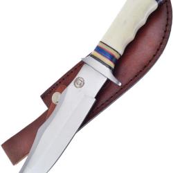Couteau Fixe Frost Cutlery Hunter Bowie Lame Inox Manche Os Blanc &Eacute;tui Cuir FCW673WSB