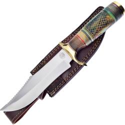 Couteau Fixe Frost Cutlery Calm Meadow Lame Inox Manche Os Vert &Eacute;tui Cuir FCW882GB