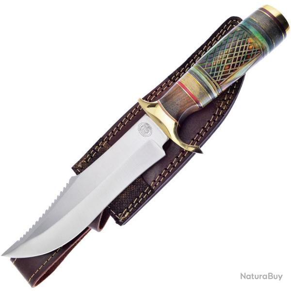 Couteau Fixe Frost Cutlery Calm Meadow Lame Inox Manche Os Vert �tui Cuir FCW882GB