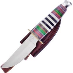 Couteau Frost Cutlery Desert King Lame Inox Drop Point Manche Os Noir et Blanc &Eacute;tui Cuir FCW900BW