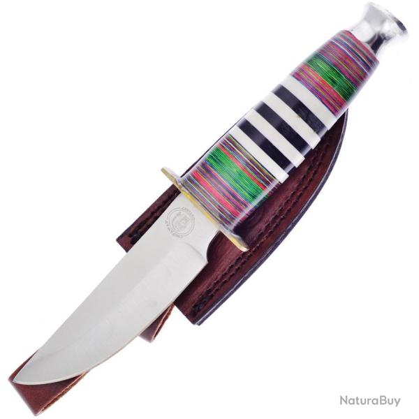 Couteau Frost Cutlery Desert King Lame Inox Drop Point Manche Os Noir et Blanc �tui Cuir FCW900BW