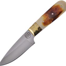 Couteau Fixe Frost Cutlery Skinner Lame Inox Satin&eacute;e 10,16 cm Manche Os &Eacute;tui Cuir FCW9151SBTB