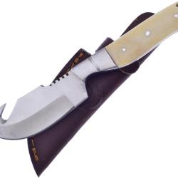 Couteau Fixe Frost Cutlery Guthook Skinner Lame Inox Manche Os Blanc &Eacute;tui Cuir FCW982WSB
