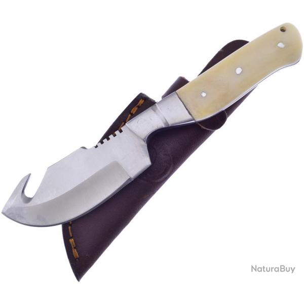 Couteau Fixe Frost Cutlery Guthook Skinner Lame Inox Manche Os Blanc �tui Cuir FCW982WSB