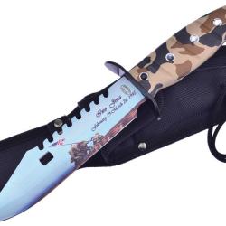 Couteau Fixe Frost Cutlery Iwo Jima Bowie Lame Inox Manche Caoutchouc Camo &Eacute;tui Nylon FFC44IJ