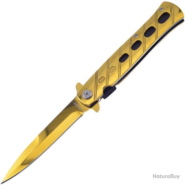 Couteau Pliant Frost Cutlery Milano Stiletto A/O Lame Inox Manche Inox Dor� Linerlock FIS005GD