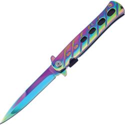 Couteau Frost Cutlery Milano Stiletto A/O Lame Inox Manche Inox Arc-en-ciel Linerlock FIS005RB