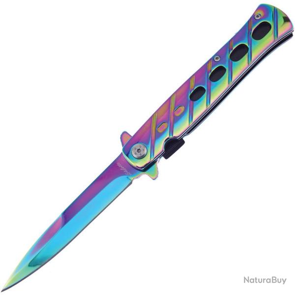 Couteau Frost Cutlery Milano Stiletto A/O Lame Inox Manche Inox Arc-en-ciel Linerlock FIS005RB