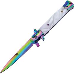 Couteau Pliant Frost Cutlery Italian Stiletto Milano A/O Lame Inox Manche R&eacute;sine Blanc FISM001CIRB