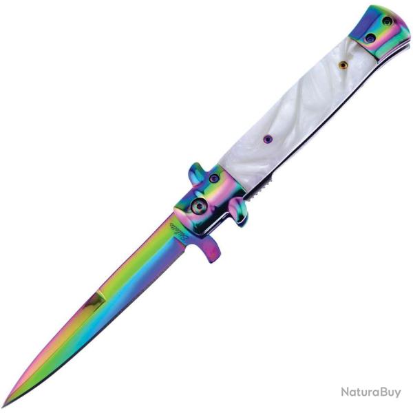 Couteau Pliant Frost Cutlery Italian Stiletto Milano A/O Lame Inox Manche R�sine Blanc FISM001CIRB