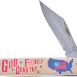 Couteau Pliant Frost Cutlery God Family Country Lame Inox Manche POM FN223