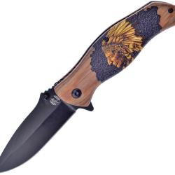 Couteau Pliant Frost Cutlery Native American A/O Lame Inox Manche Pakkawood Linerlock FOC04IN