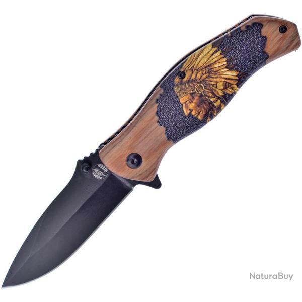 Couteau Pliant Frost Cutlery Native American A/O Lame Inox Manche Pakkawood Linerlock FOC04IN