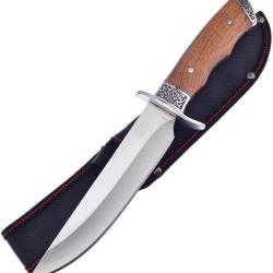 Couteau Fixe Frost Cutlery Bowie Lame Acier 3Cr13 Manche Pakkawood Marron &Eacute;tui Nylon FSHP156PW