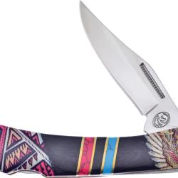 Couteau Pliant Frost Cutlery Warrior Wood/Turquoise Lame Inox Clip Point Manche Bois Noir FSHS123BRB