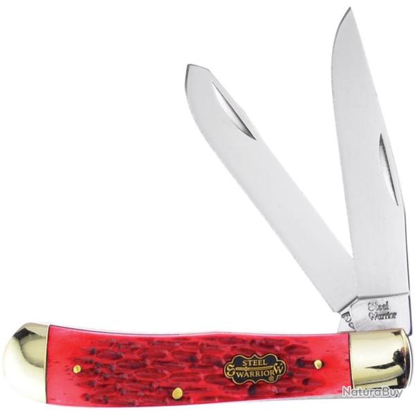 Couteau Pliant Frost Cutlery Trapper Jig Lame Inox Manche Os Piqu� Rouge FSW108WRJ