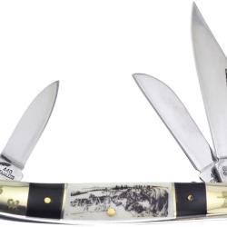 Couteau Pliant Frost Cutlery Wrangler Wolf Etch Lame Acier 440 Manche Corne et Os Blanc FSW112BHSBW